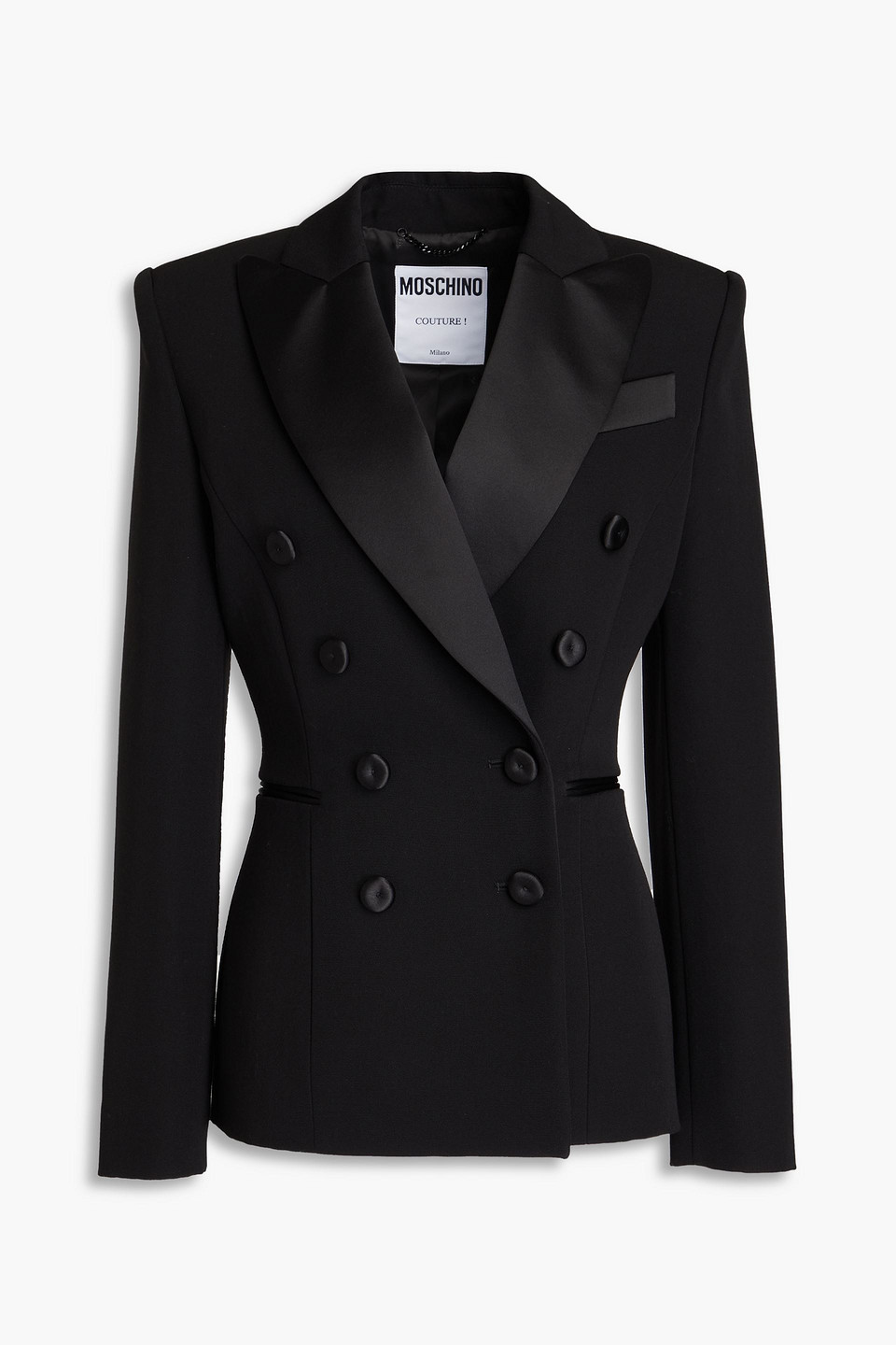 Moschino Appliquéd Grain De Poudre Wool Blazer In Black