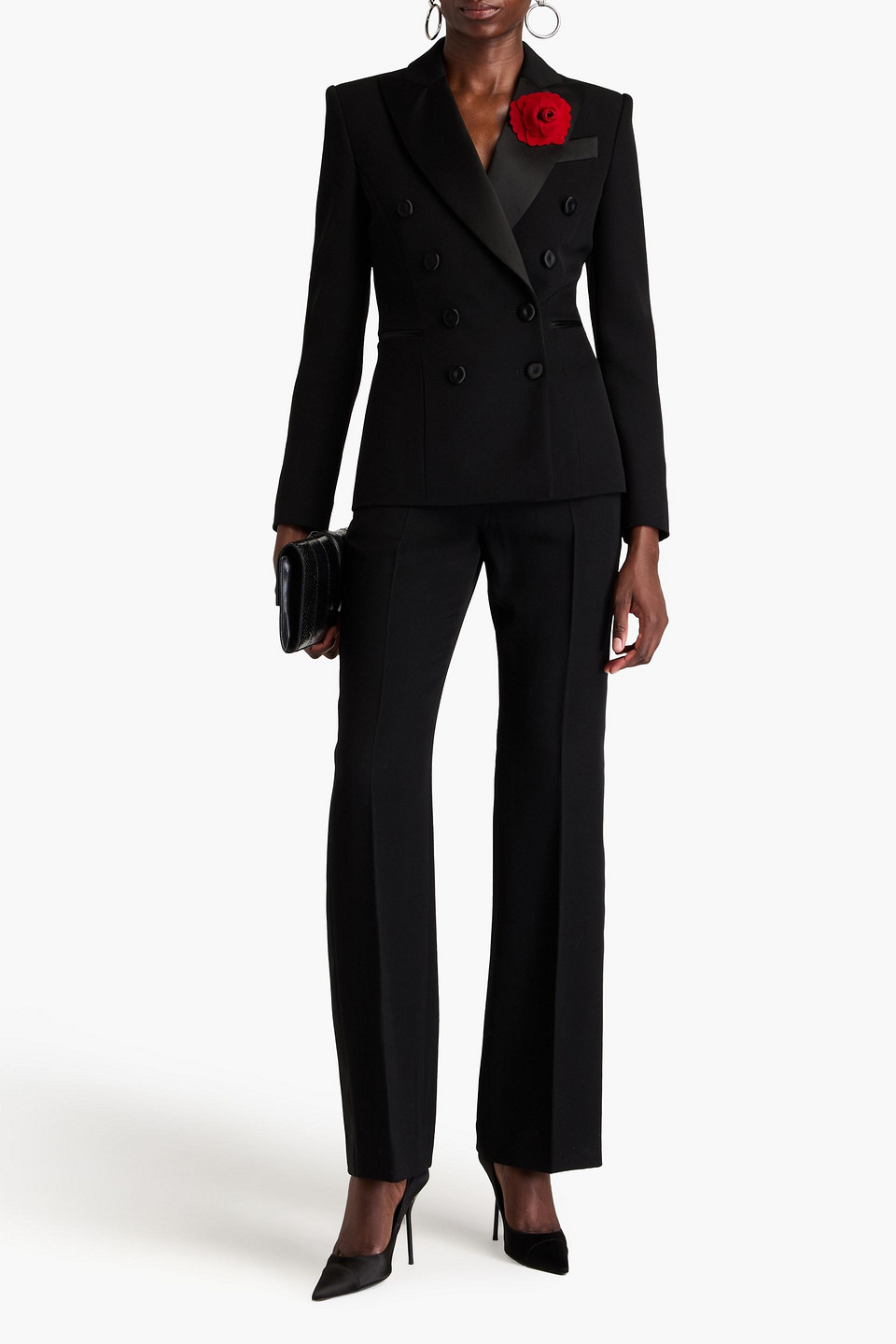 Moschino Appliquéd Grain De Poudre Wool Blazer In Black