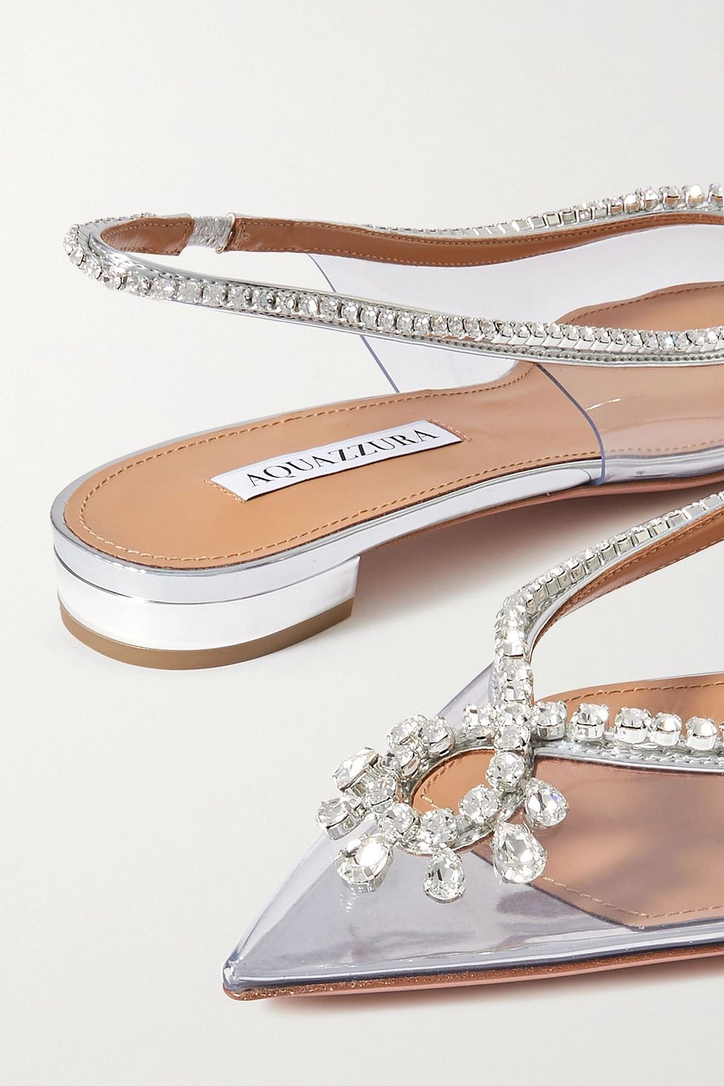AQUAZZURA Seduction embellished mirrored-leather and PVC slingback point-toe flats