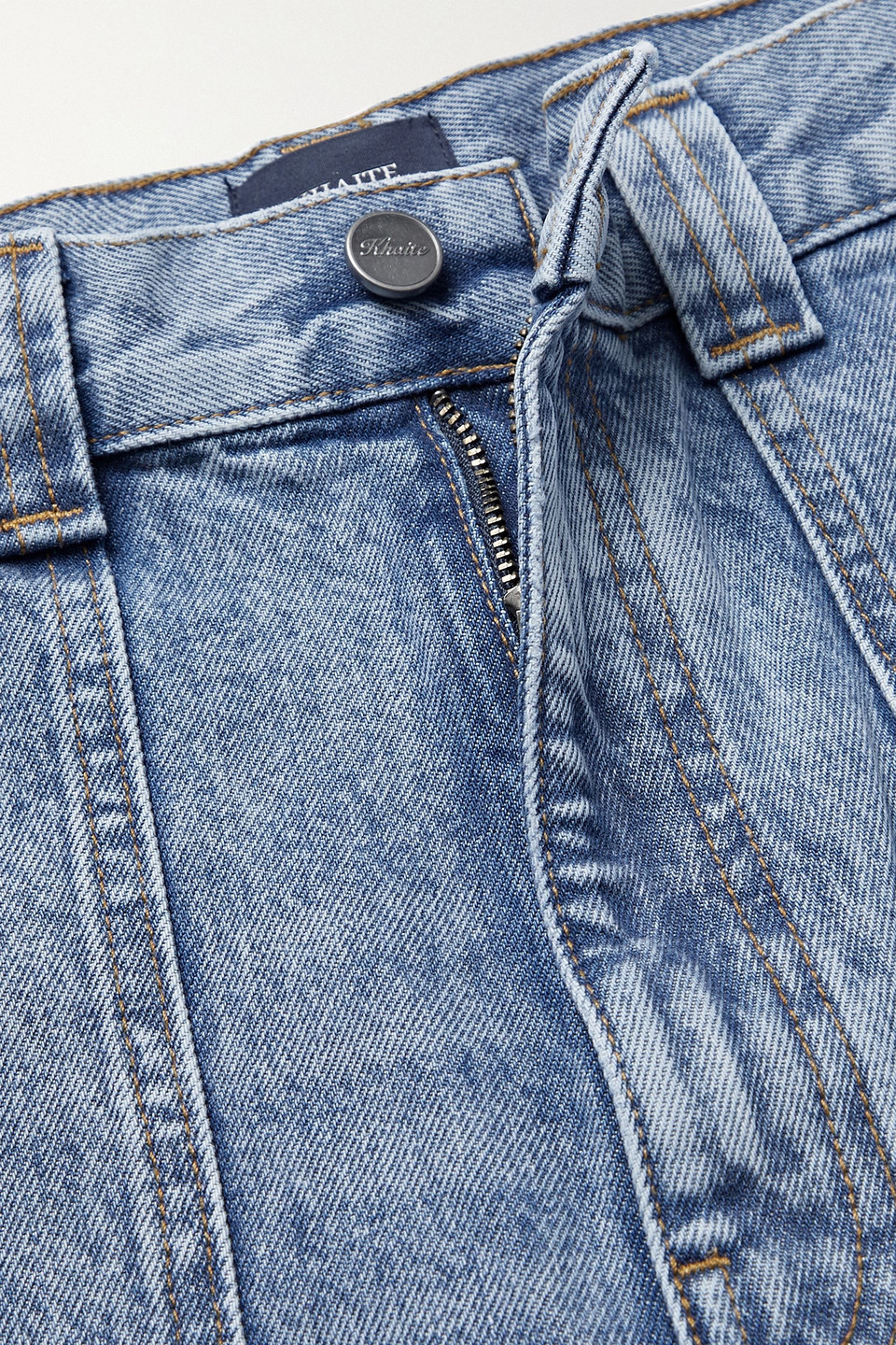 Khaite Hewey Cropped High-rise Wide-leg Jeans In Mid Denim
