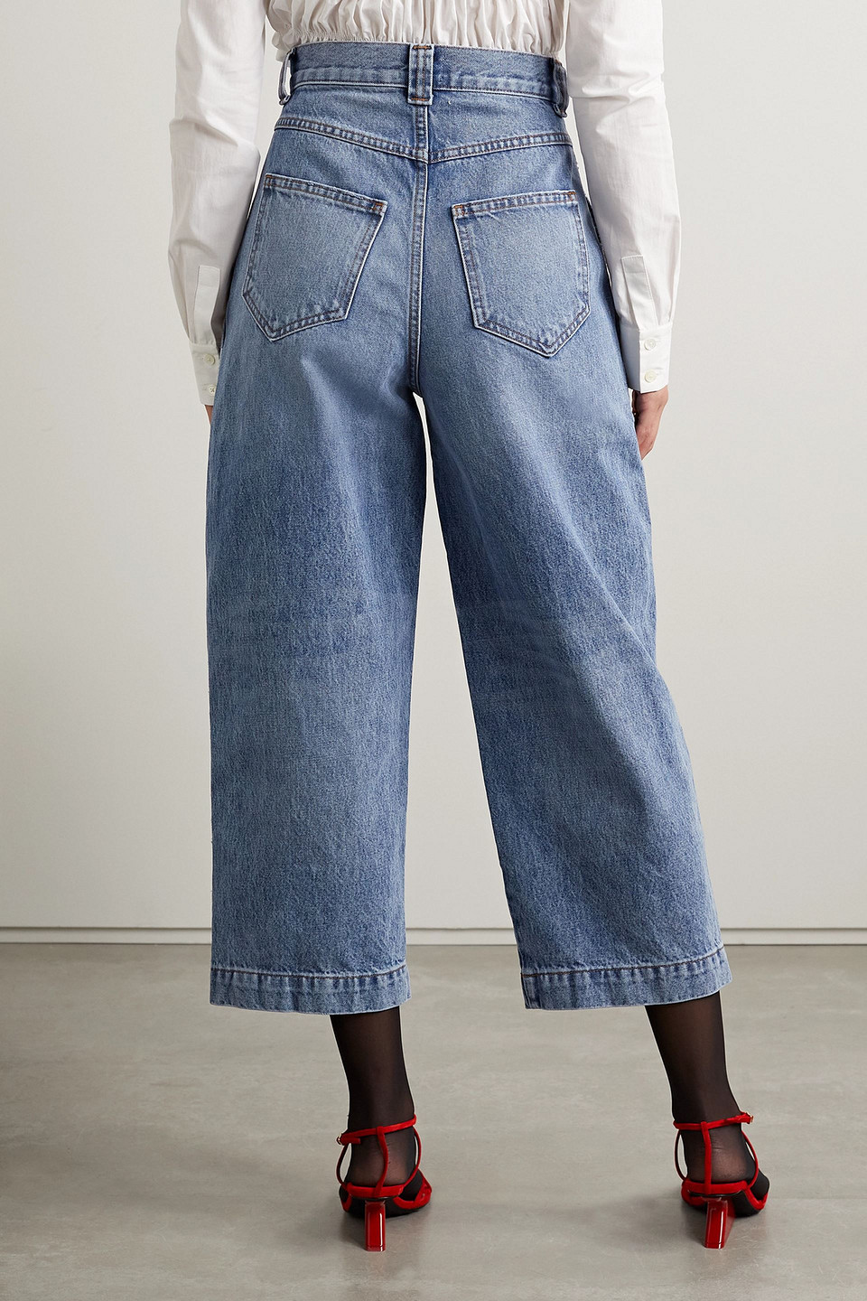 Khaite Hewey Cropped High-rise Wide-leg Jeans In Mid Denim