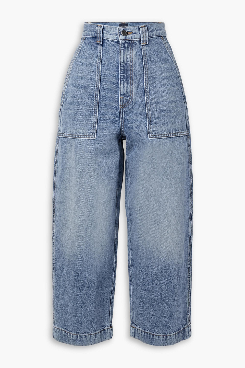 Khaite Hewey Cropped High-rise Wide-leg Jeans In Mid Denim