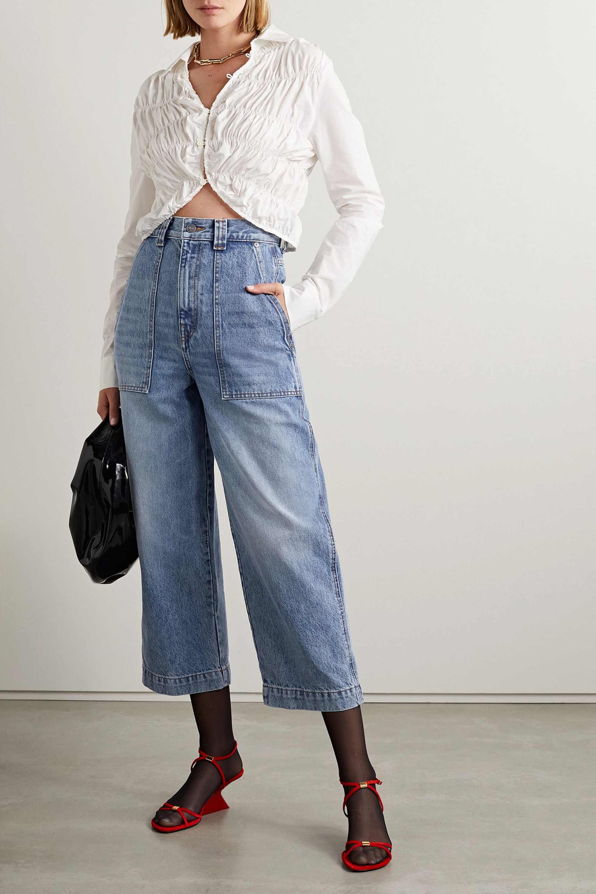 KHAITE Hewey cropped high-rise wide-leg jeans