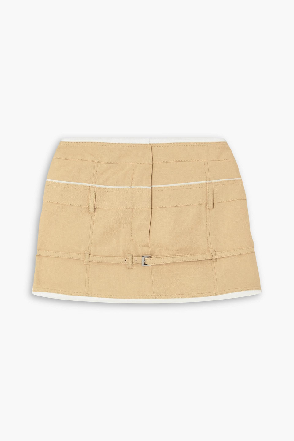 Jacquemus Caraco Buckled Layered Woven Mini Skirt In Beige