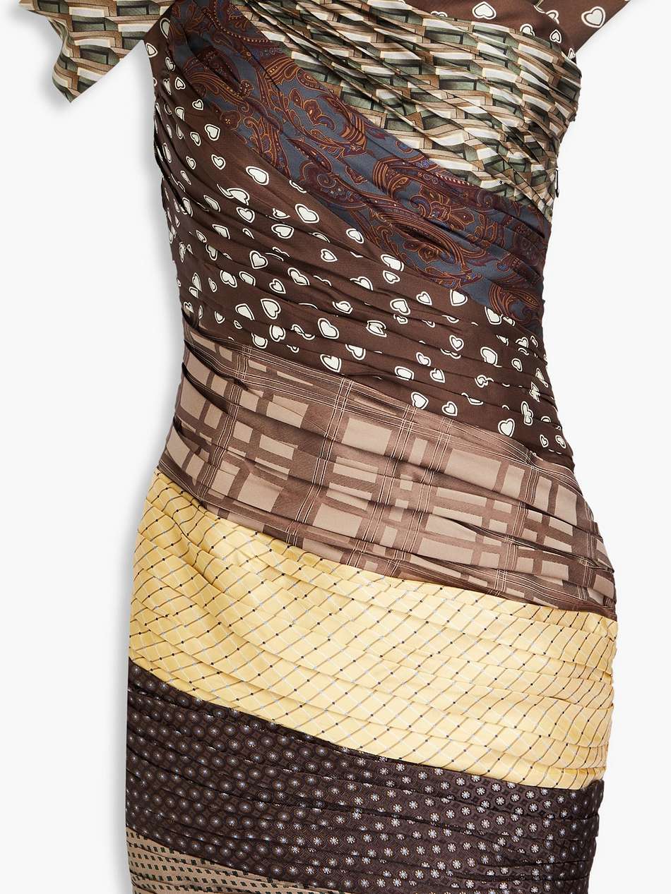 one-shoulder patchwork satin-jacquard mini dress
