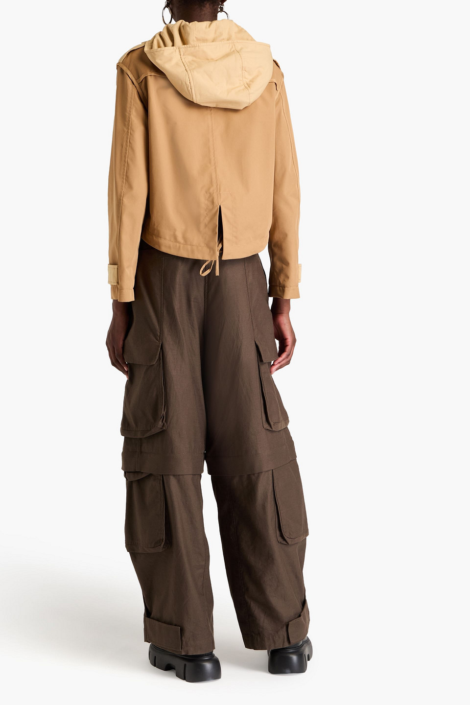 Moschino Paneled Cotton-blend Satin-twill Hooded Jacket In Sand