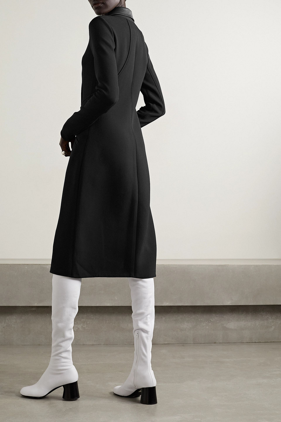 PROENZA SCHOULER FAUX LEATHER-TRIMMED CREPE MIDI DRESS 