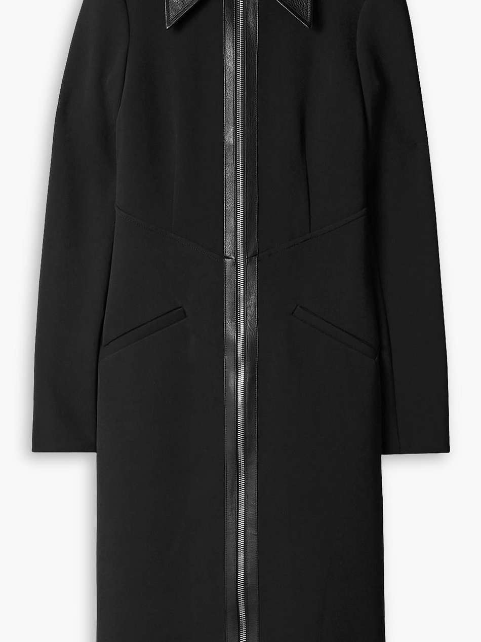 faux leather-trimmed crepe midi dress