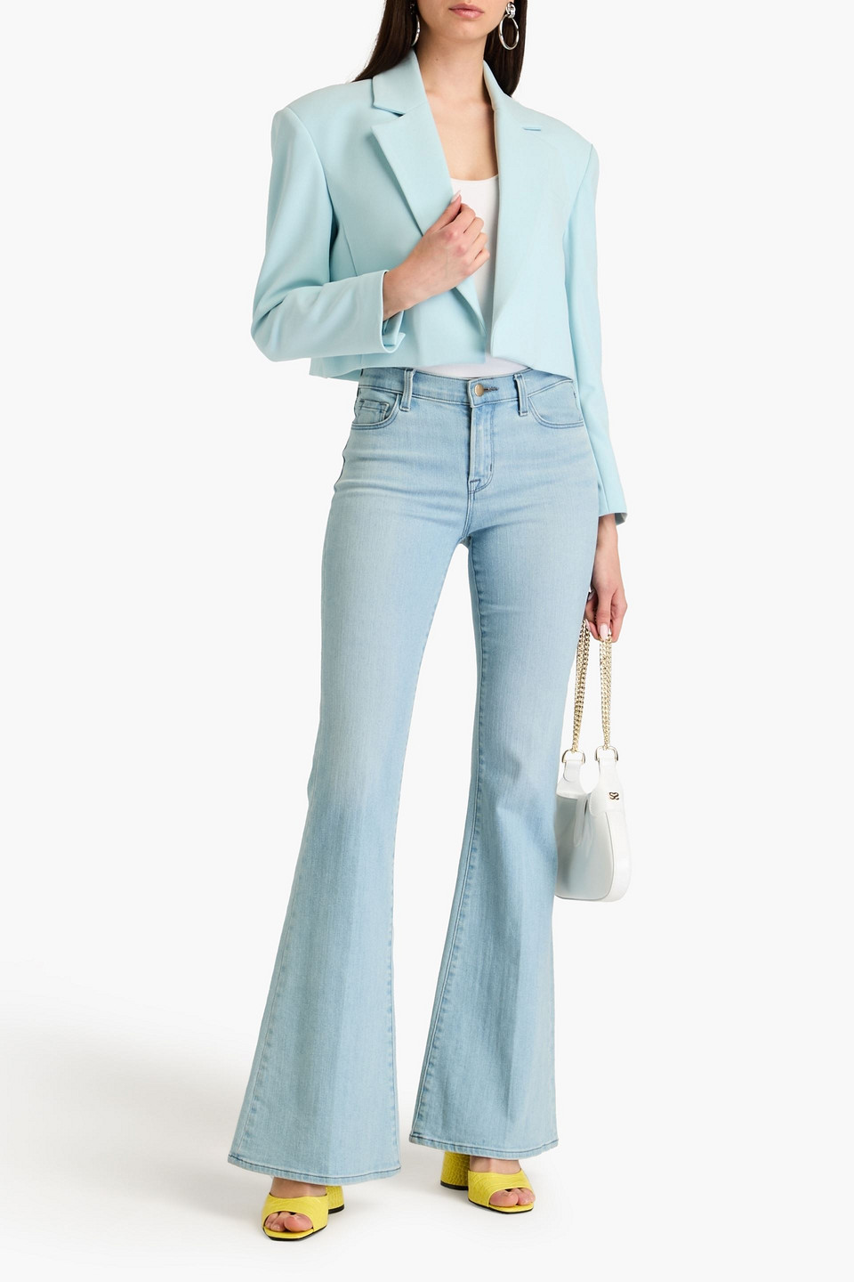 Alice And Olivia Julep Cropped Twill Blazer In Sky Blue