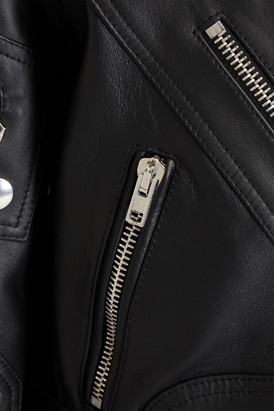 Shop Moschino Leather Biker Jacker In Black