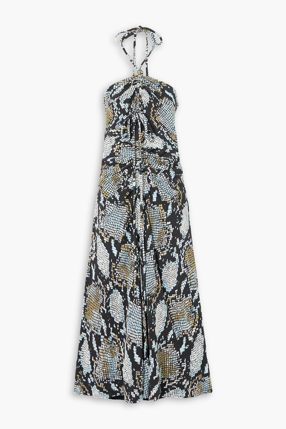 Proenza Schouler Ruched Snake-print Crepe De Chine Halterneck Midi Dress In Black