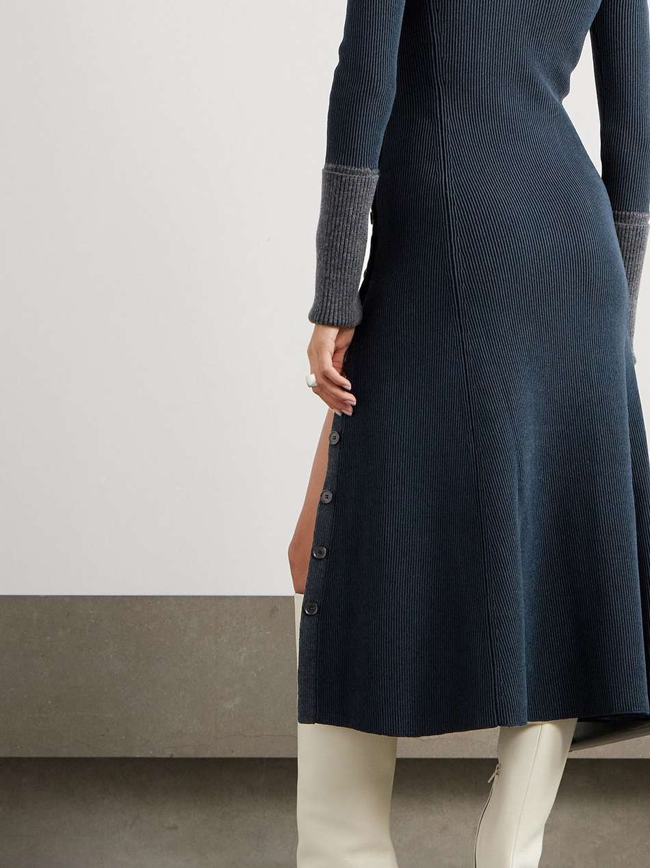 two-tone ribbed-knit midi dress