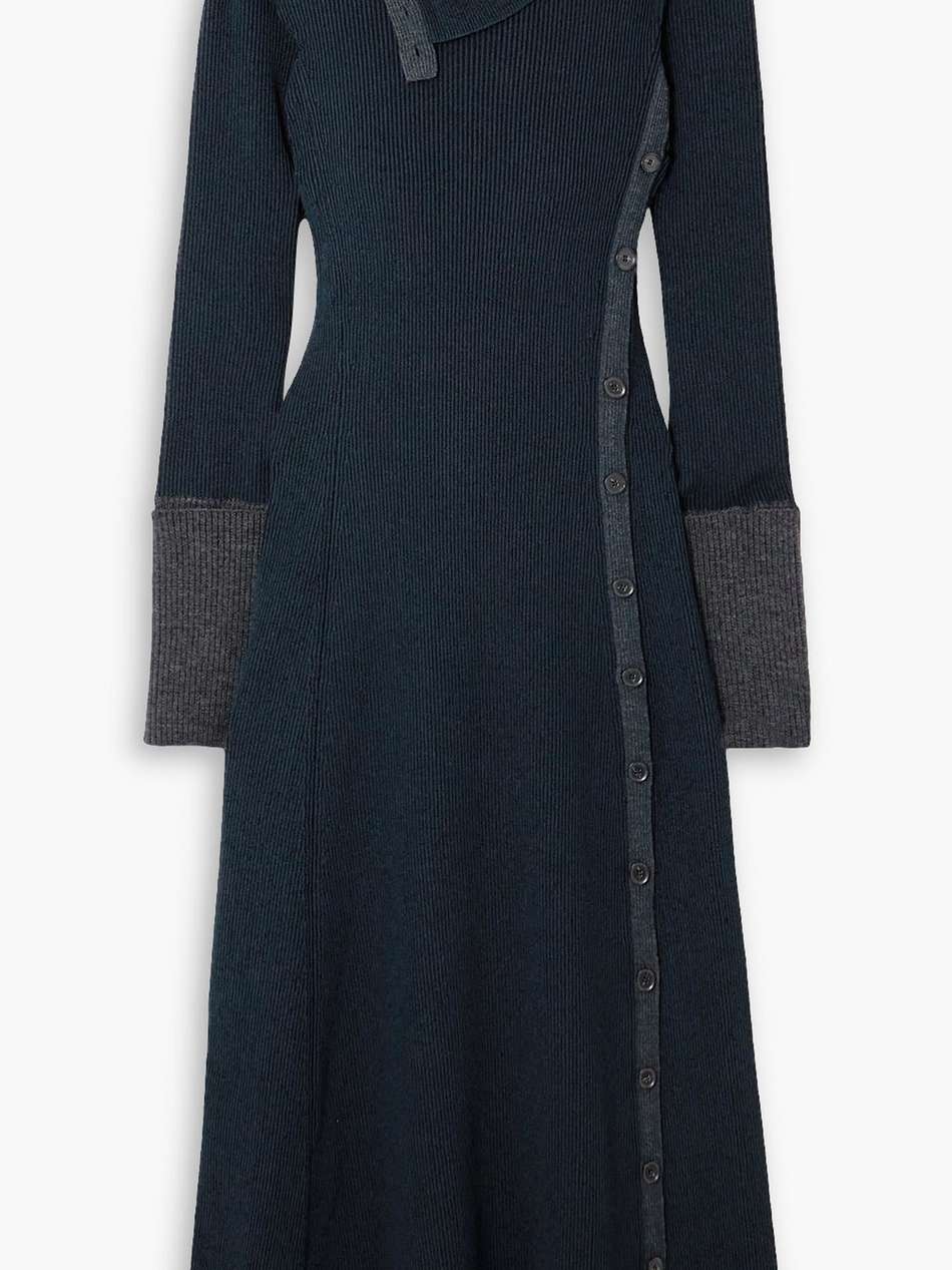 two-tone ribbed-knit midi dress