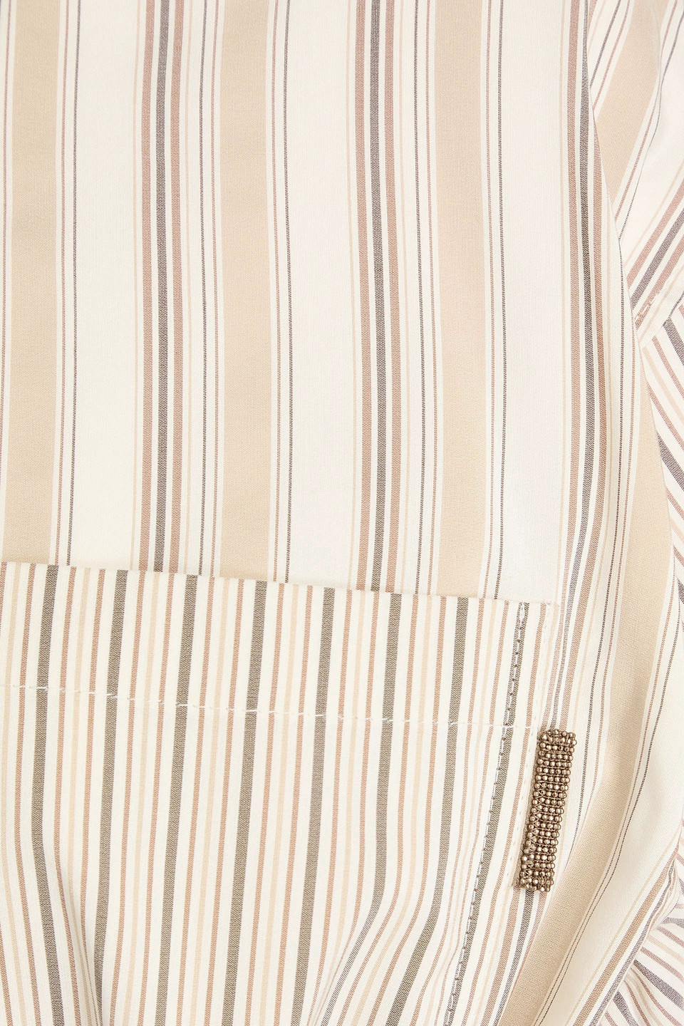 Brunello Cucinelli Gestreiftes Kleid Aus Popeline Aus Einer Baumwoll-seidenmischung Mit Zierperlen In Beige