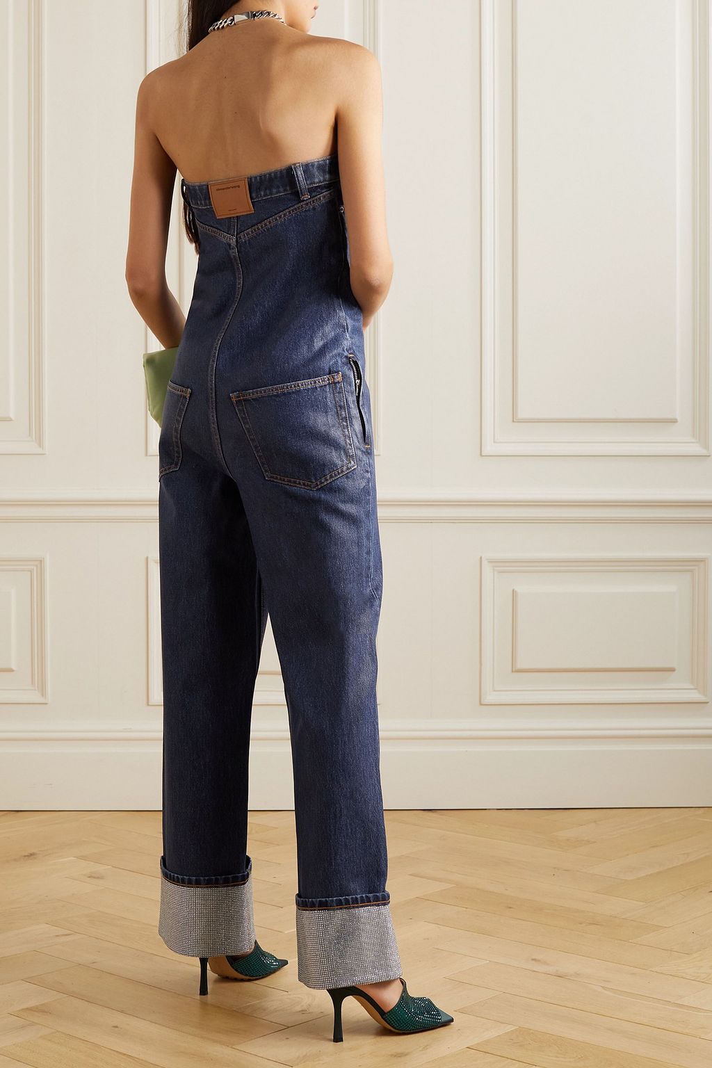 ALEXANDER WANG Strapless crystal-embellished denim jumpsuit