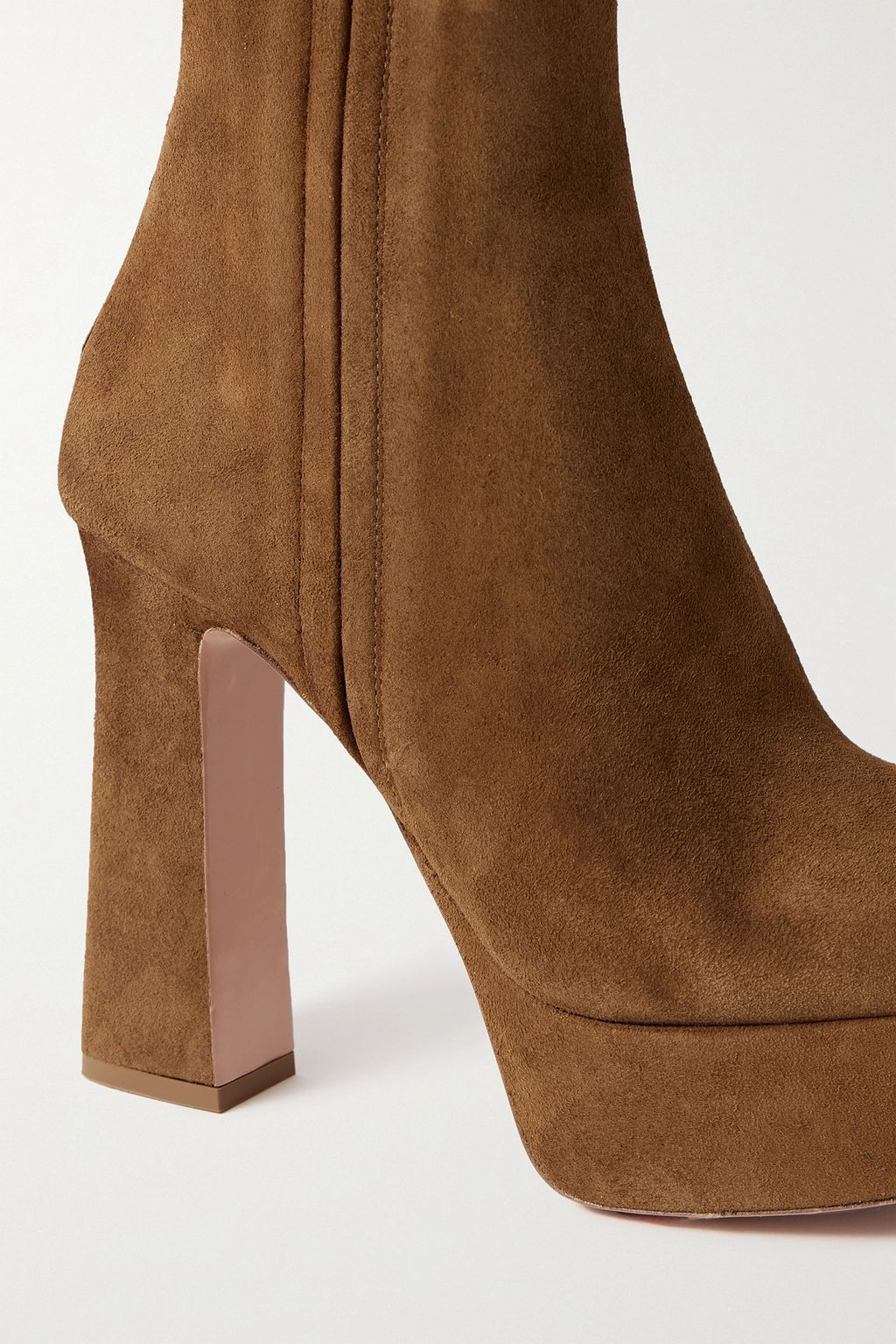AQUAZZURA بوت Groove بطول الكاحل من جلد السويد بكعب 120 مم ونعلٍ سميك