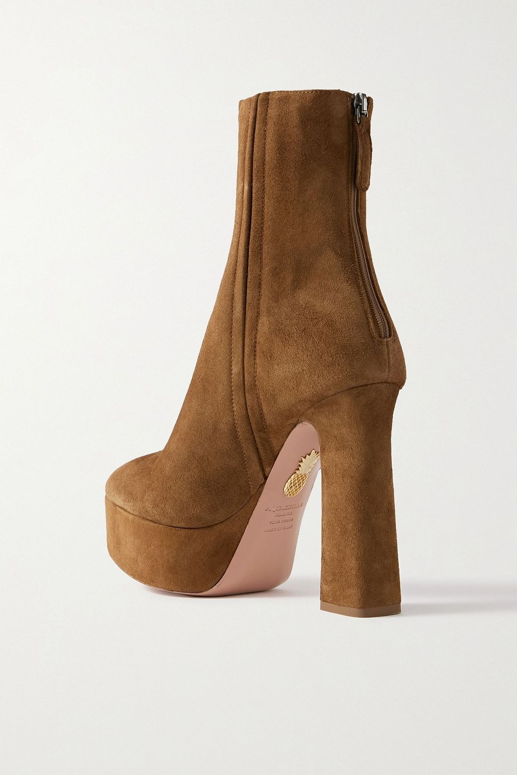 AQUAZZURA بوت Groove بطول الكاحل من جلد السويد بكعب 120 مم ونعلٍ سميك