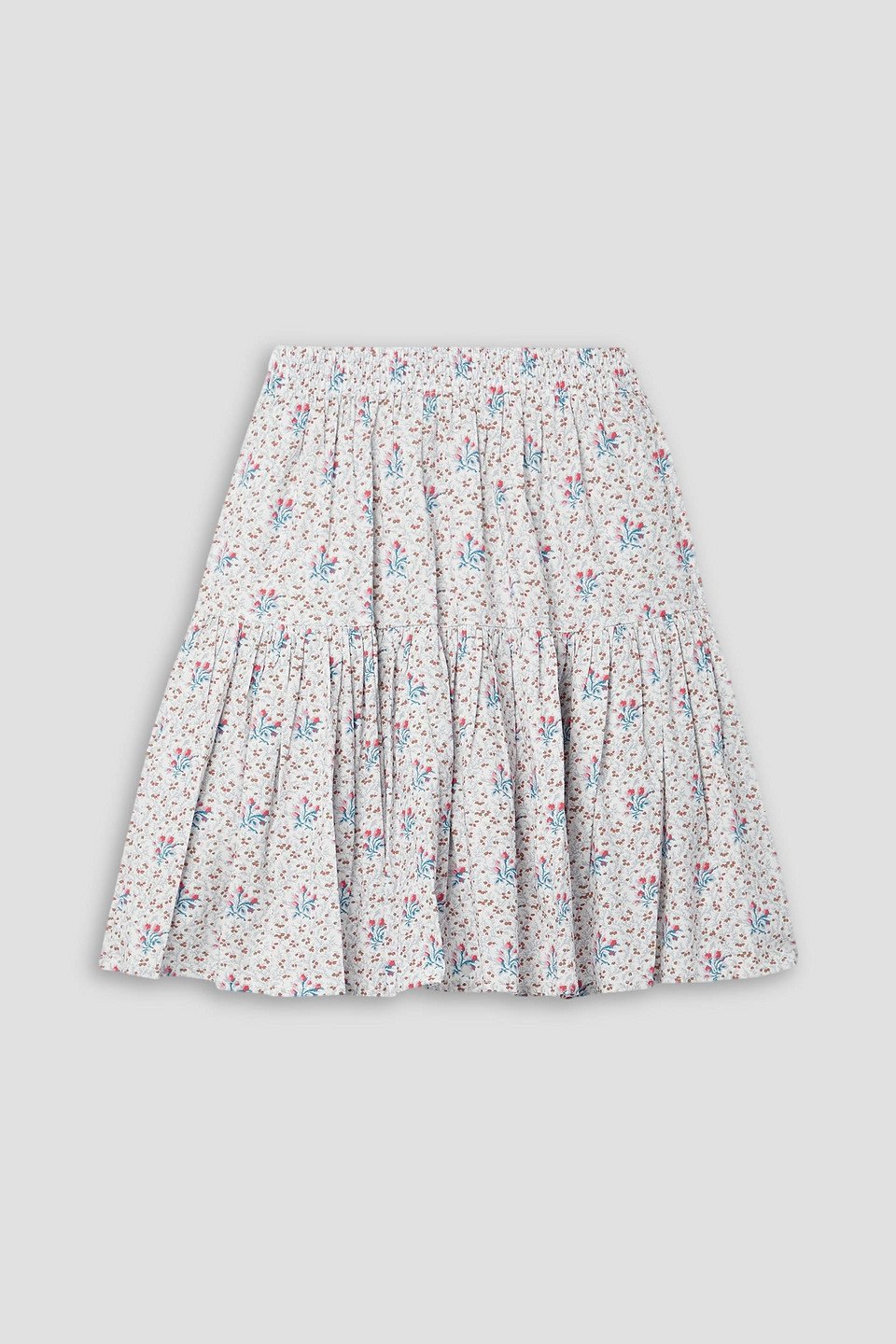 Batsheva Laura Ashley Amy Tiered Floral-print Cotton-poplin Mini Skirt In White