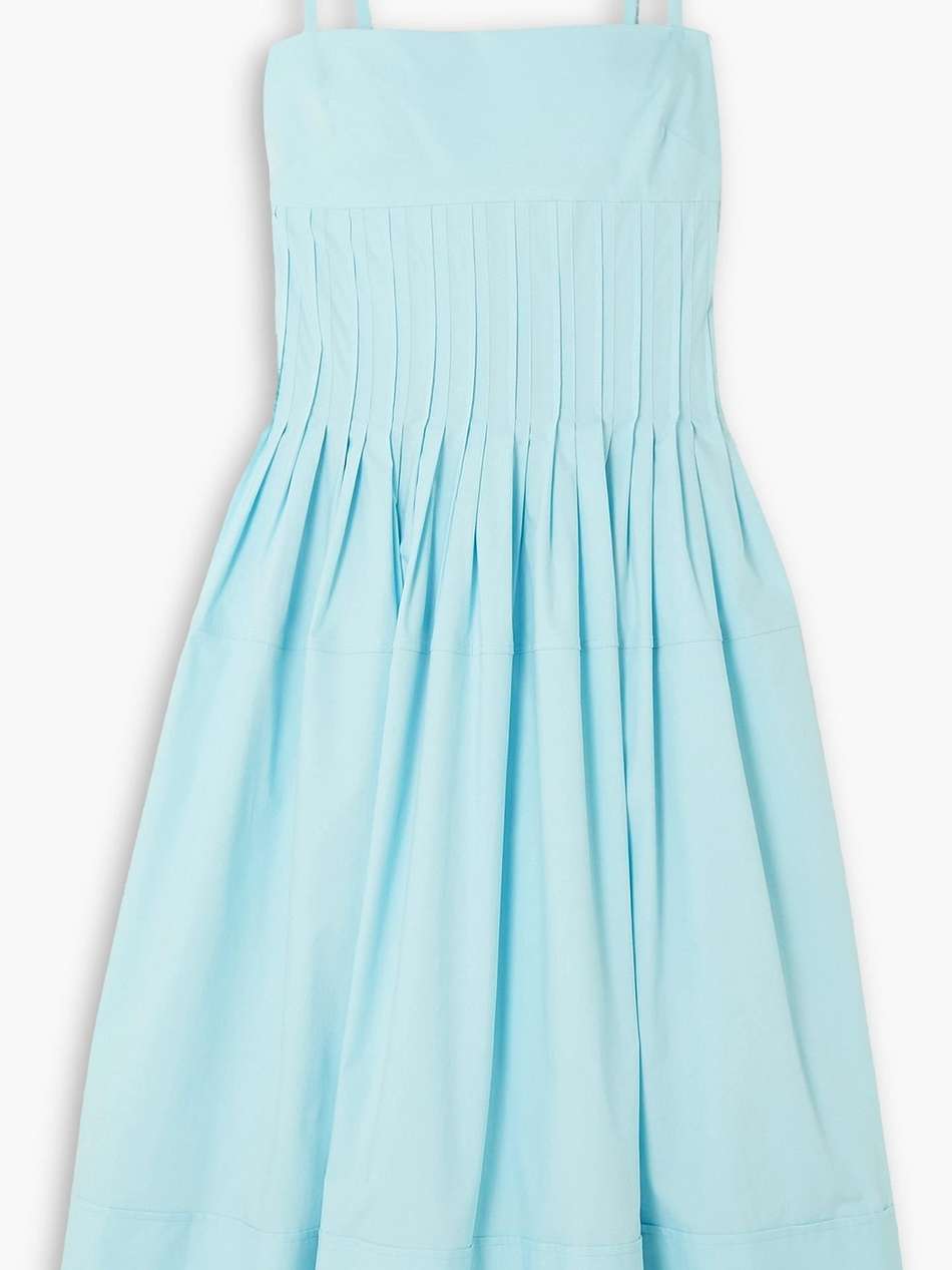 pintucked cotton-blend poplin midi dress