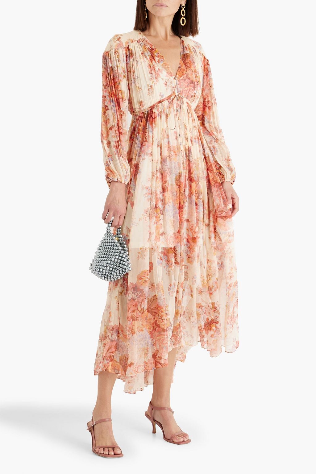 ZIMMERMANN シルクシフォン マキシワンピース ギャザー入り フローラルプリント