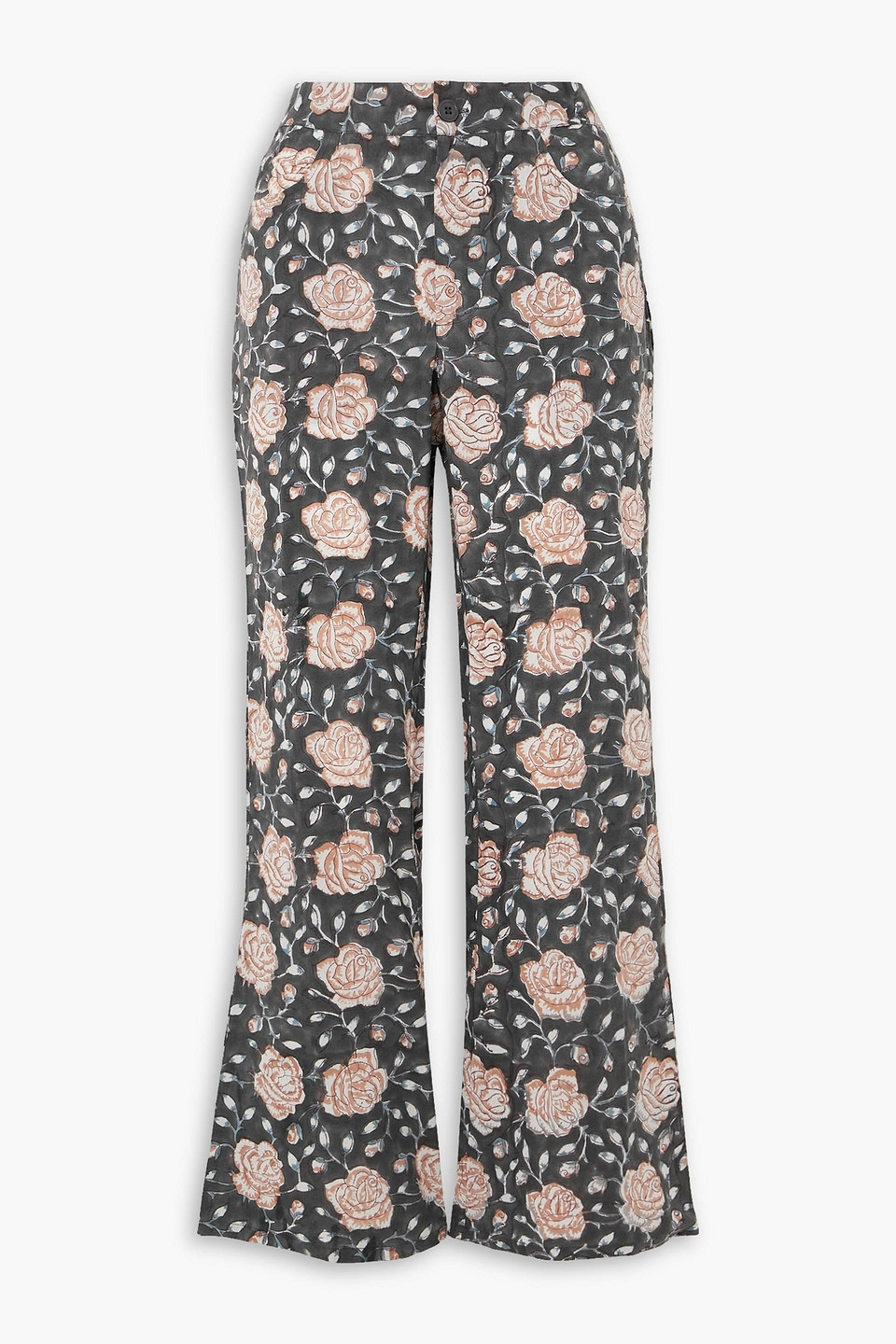 Batsheva Lawyer Cropped Floral-print Cotton Flared Pants In Charcoal