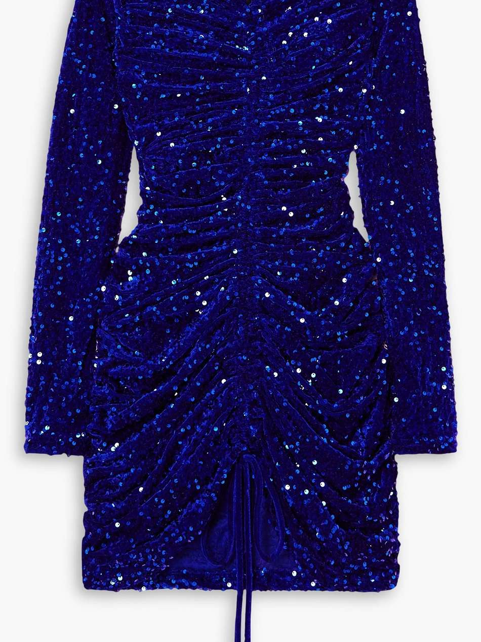 ruched sequined stretch-velvet mini dress