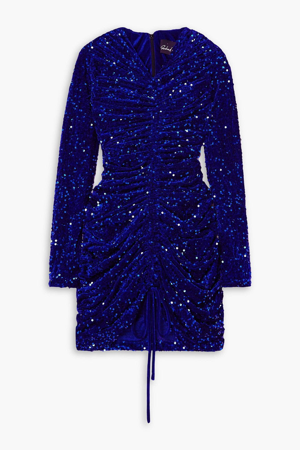 Richard Quinn Ruched Sequined Stretch-velvet Mini Dress In Bright Blue