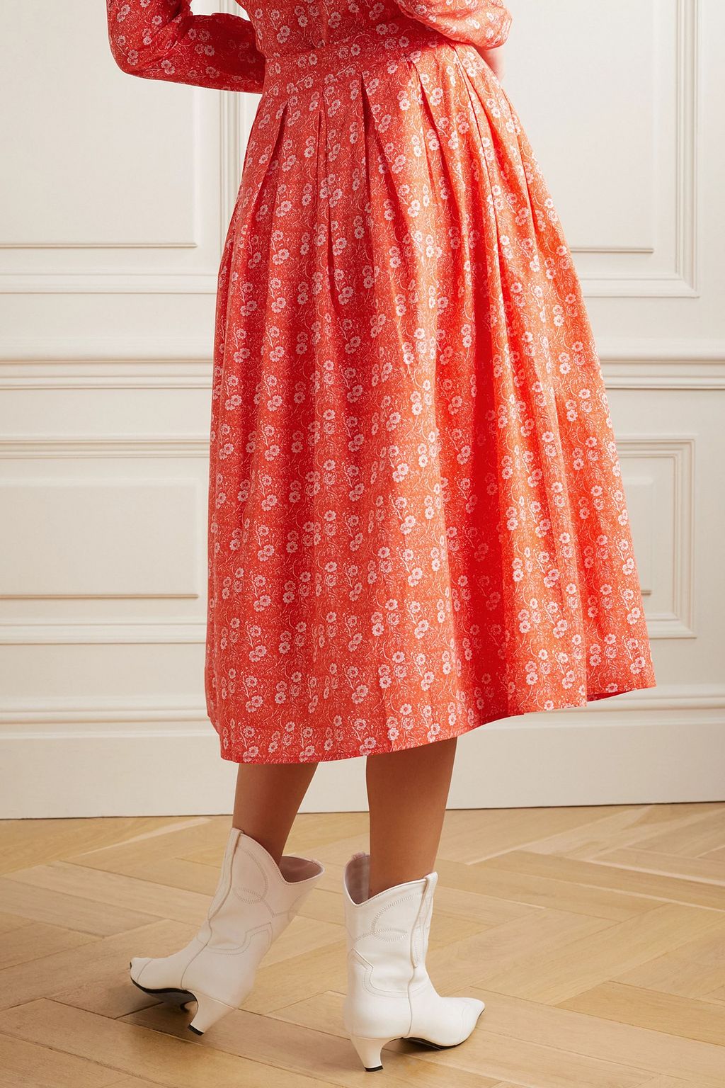 BATSHEVA X LAURA ASHLEY Laura Ashley + تنورة Eres متوسطة الطول من قطن البوبلين بطبعة الأزهار وكسرات