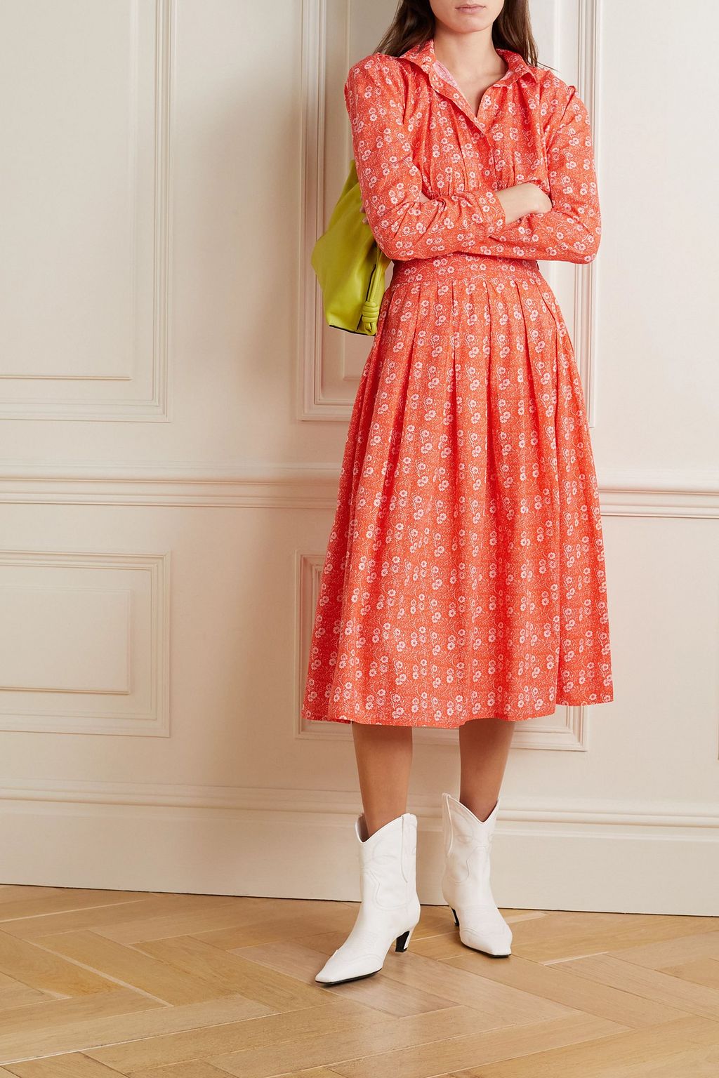 BATSHEVA X LAURA ASHLEY Laura Ashley + تنورة Eres متوسطة الطول من قطن البوبلين بطبعة الأزهار وكسرات