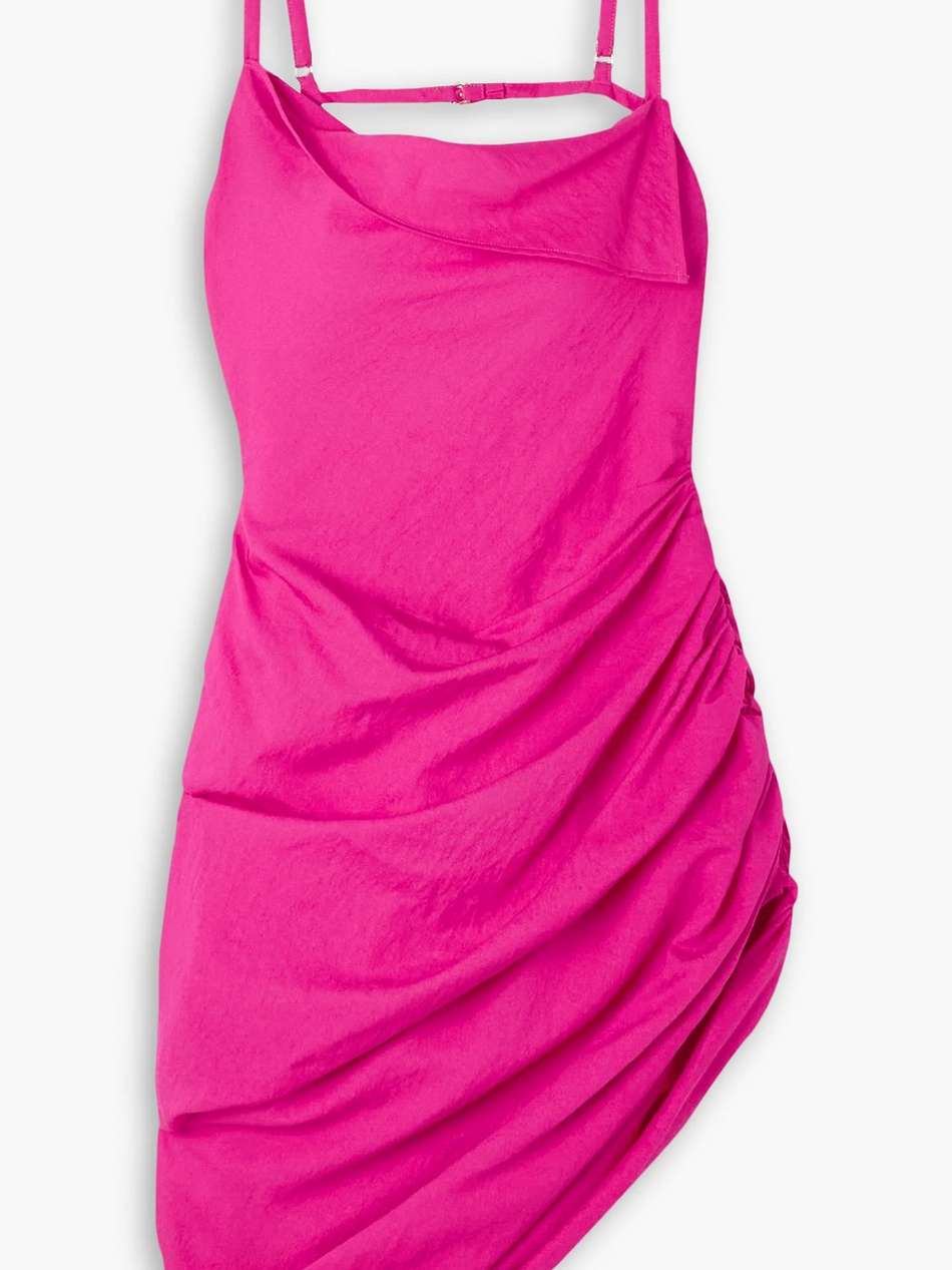 saudade asymmetric draped woven mini dress