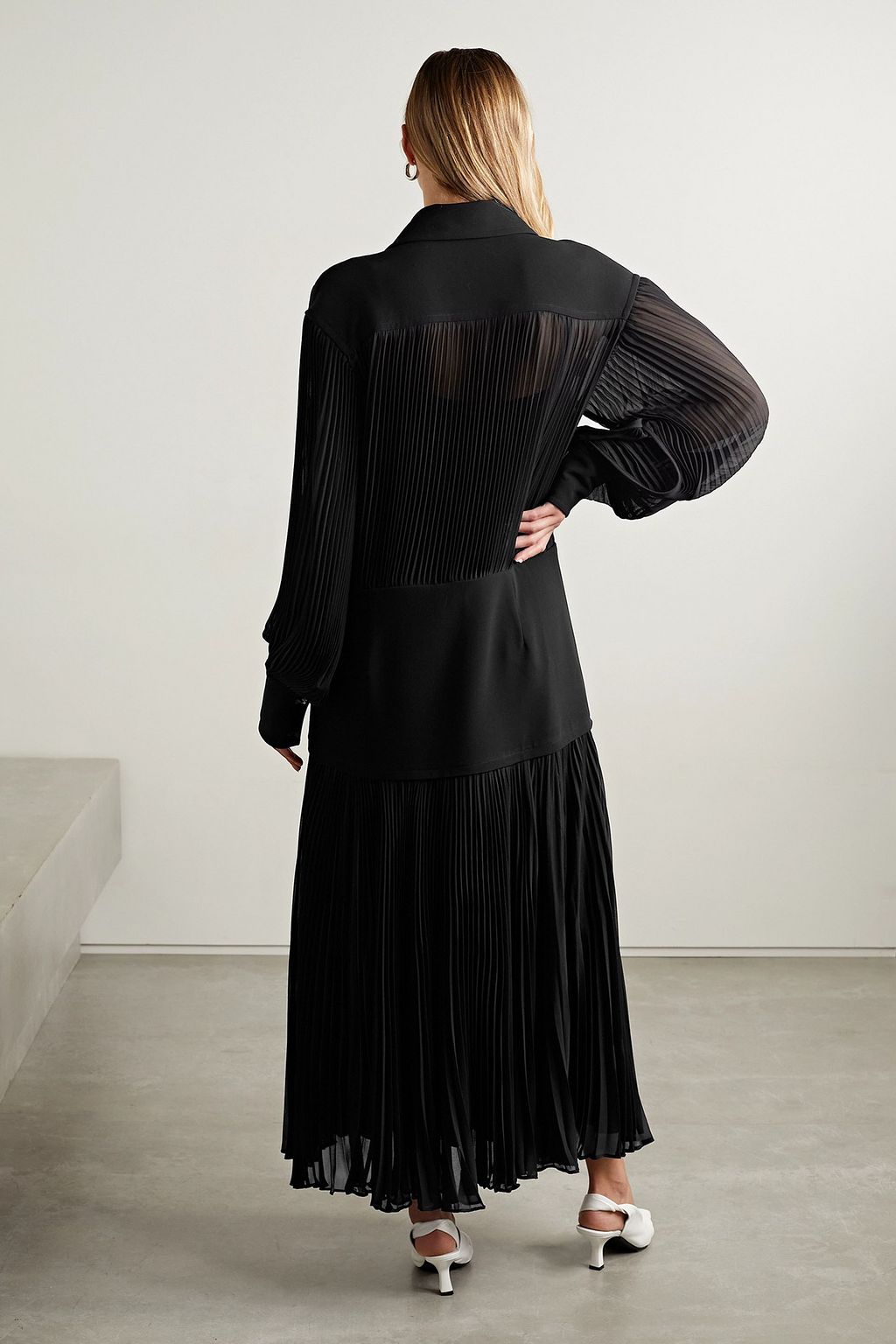 PROENZA SCHOULER Paneled crepe and pleated chiffon maxi dress