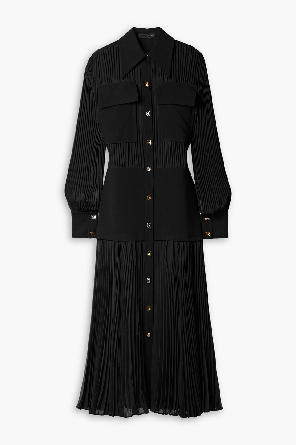 Shop Proenza Schouler Paneled Crepe And Pleated Chiffon Maxi Dress In Black