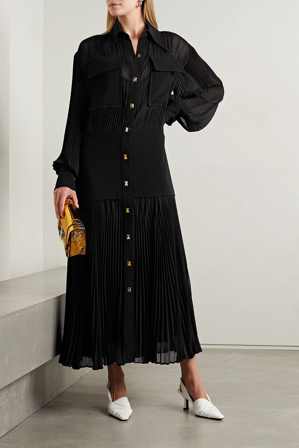 PROENZA SCHOULER Paneled crepe and pleated chiffon maxi dress