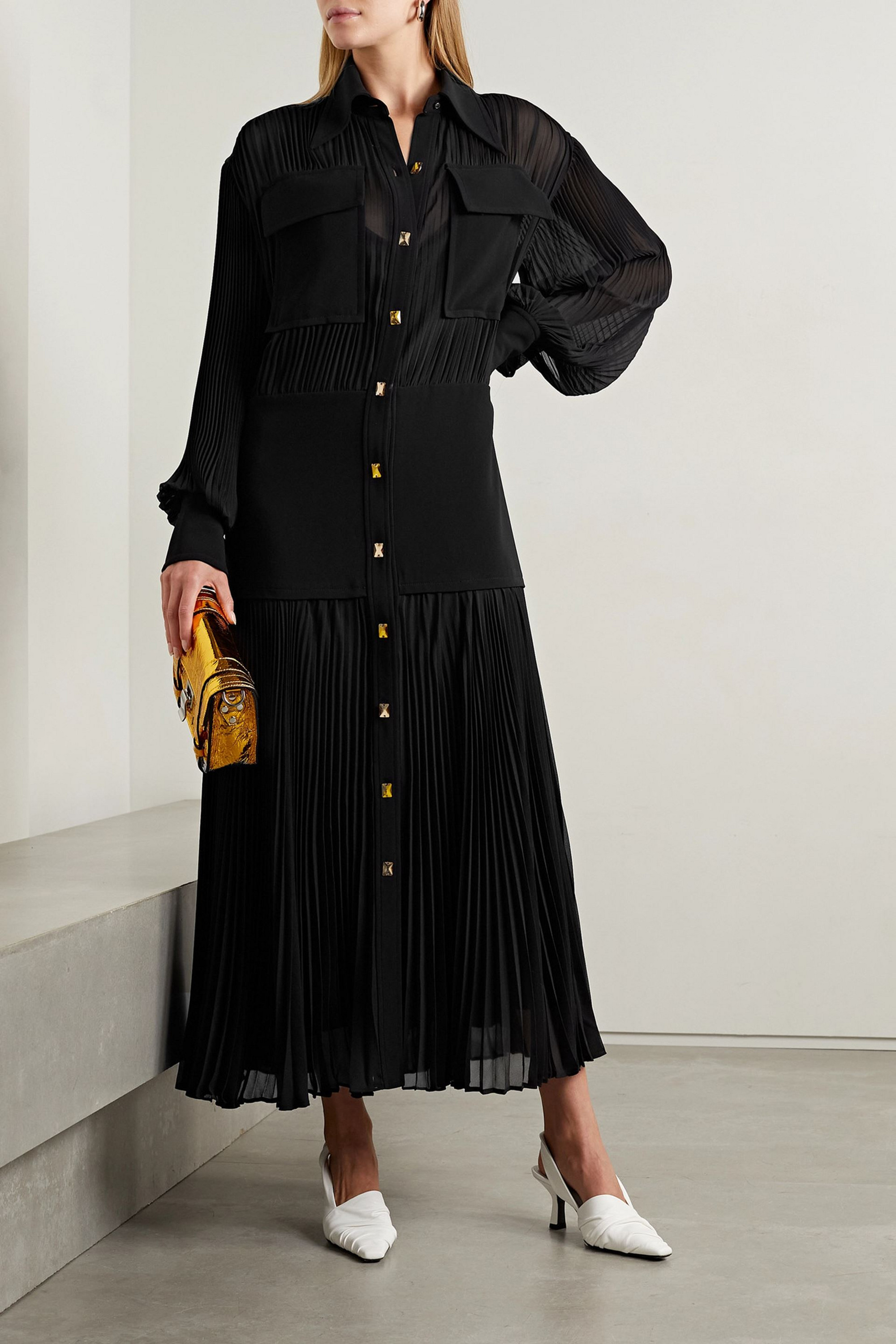 Proenza Schouler Paneled crepe and pleated chiffon maxi dress