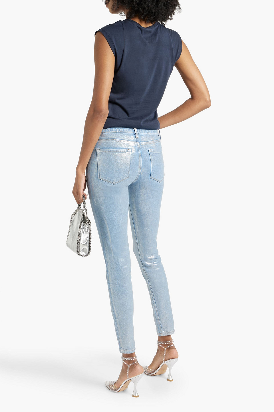 FRAME LE SKINNY DE JEANNE METALLIC COATED MID-RISE SKINNY JEANS
