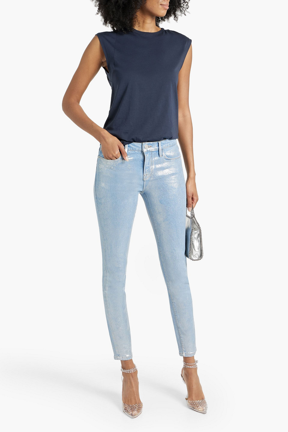 FRAME LE SKINNY DE JEANNE METALLIC COATED MID-RISE SKINNY JEANS