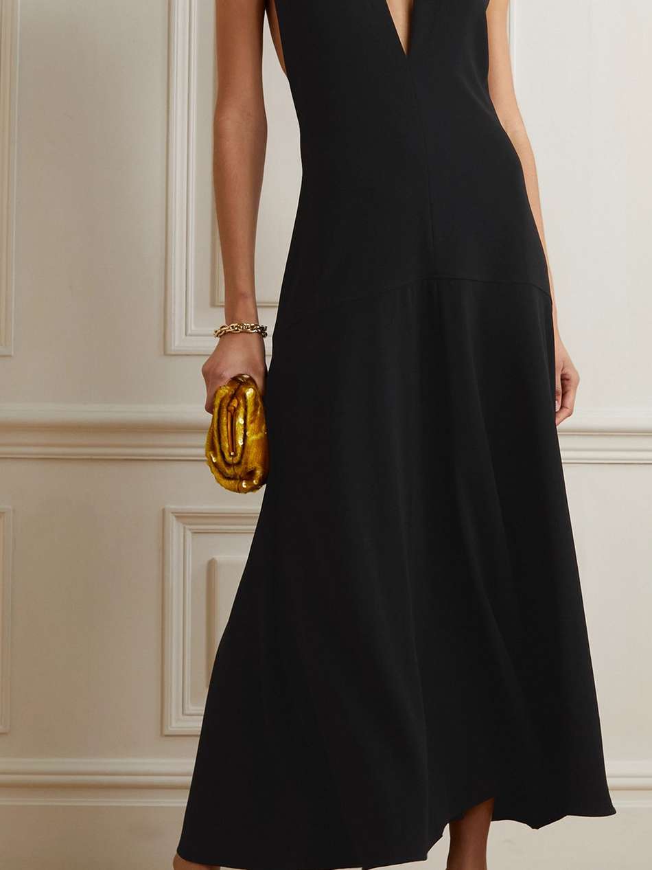twist-back stretch-crepe maxi dress