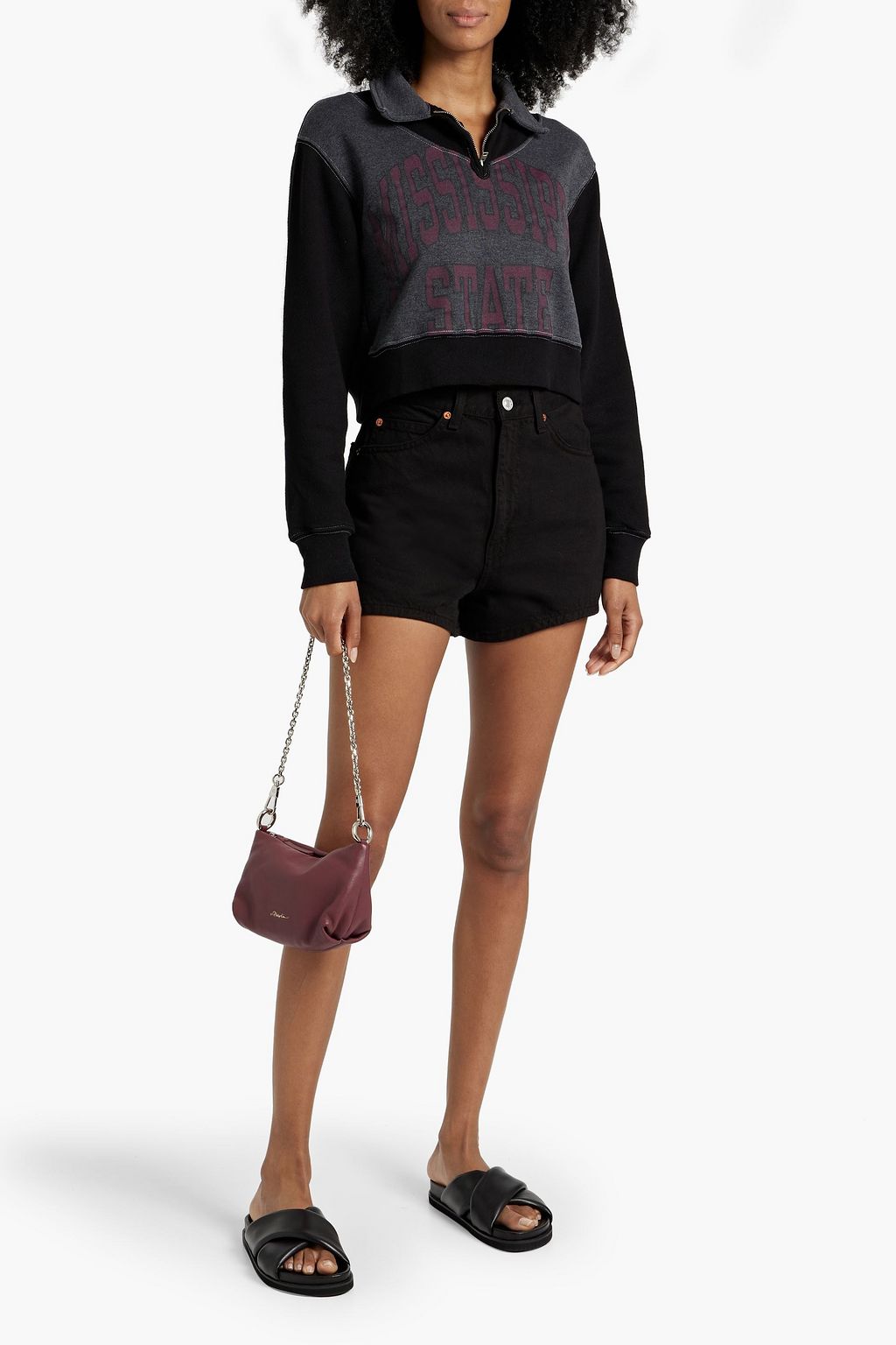 RE/DONE Cropped printed cotton-blend fleece half-zip sweatshirt