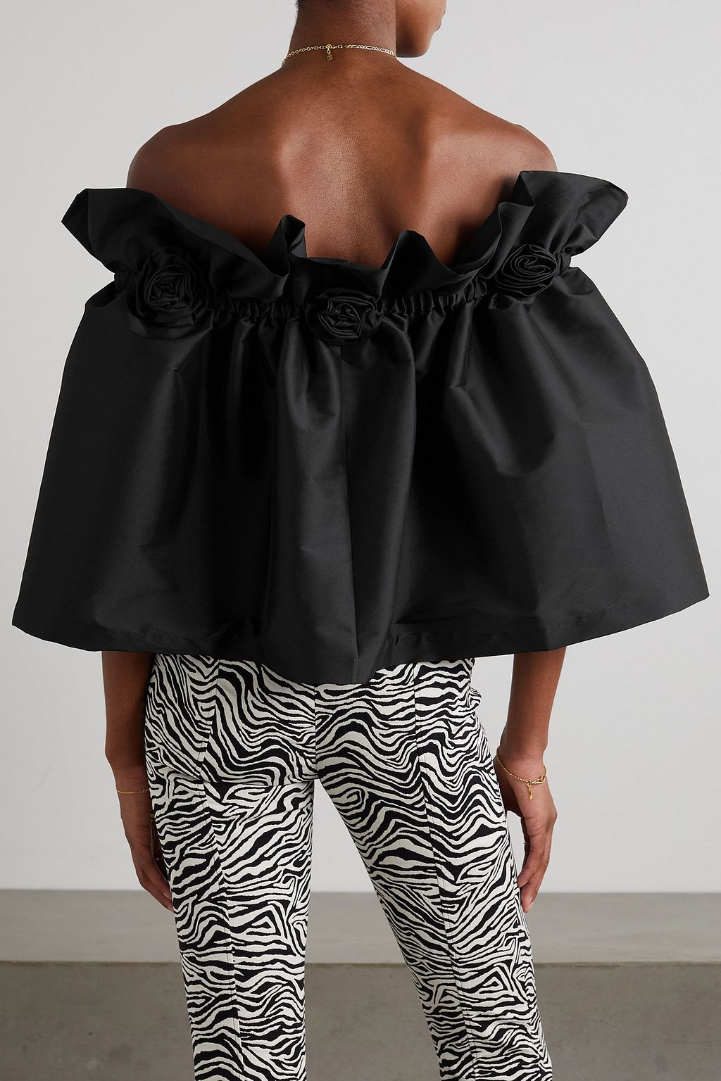 BERNADETTE Tilly off-the-shoulder embellished crepe blouse