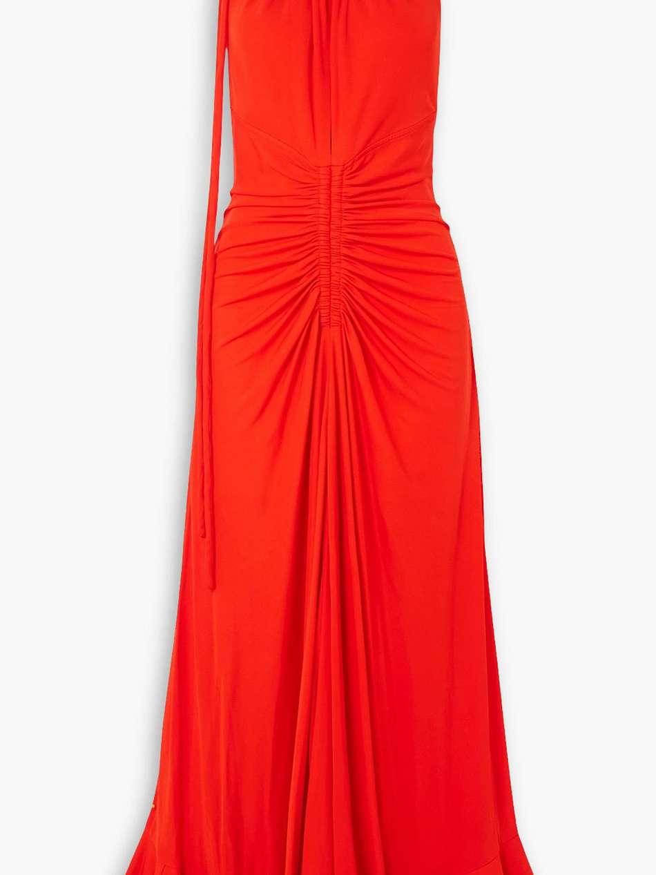 ruched jersey-crepe halterneck maxi dress