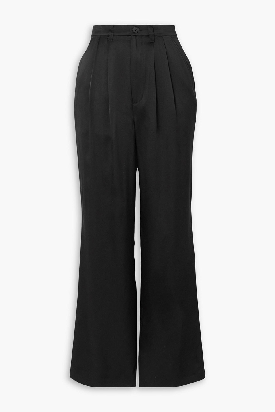 Anine Bing Carrie Pleated Silk-charmeuse Straight-leg Pants In Black