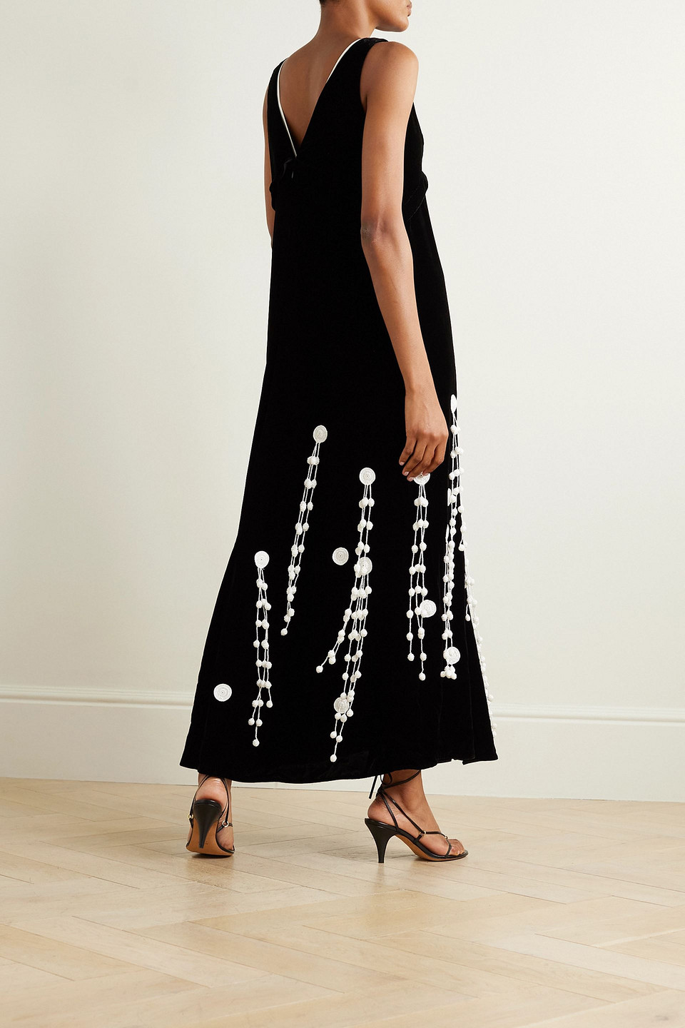 PROENZA SCHOULER APPLIQUÉD POPLIN-TRIMMED VELVET MAXI DRESS