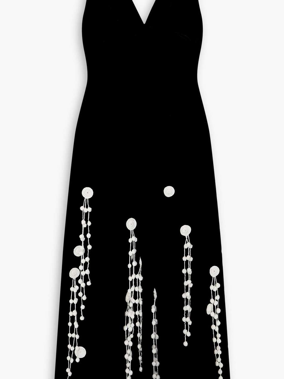 appliquéd poplin-trimmed velvet maxi dress