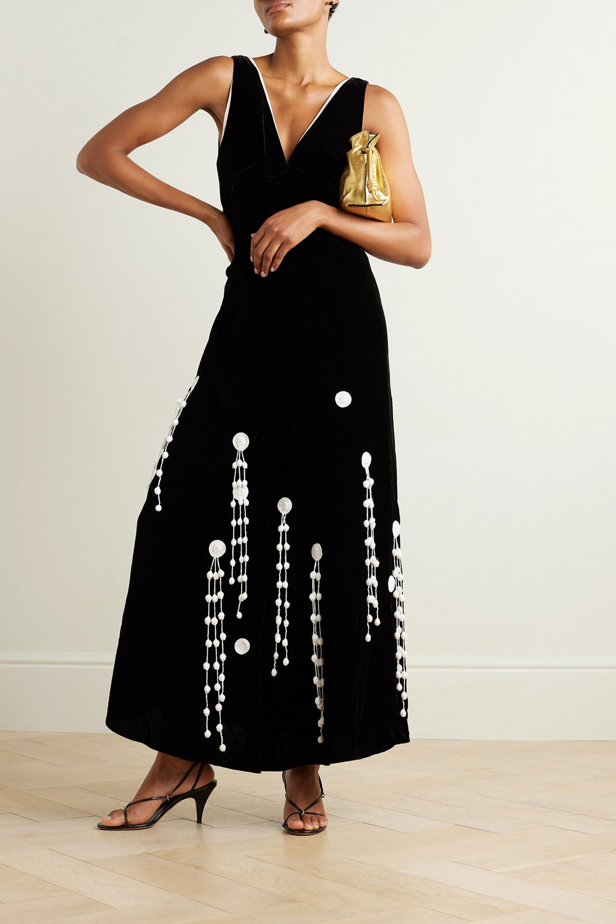 Proenza Schouler Appliquéd poplin-trimmed velvet maxi dress