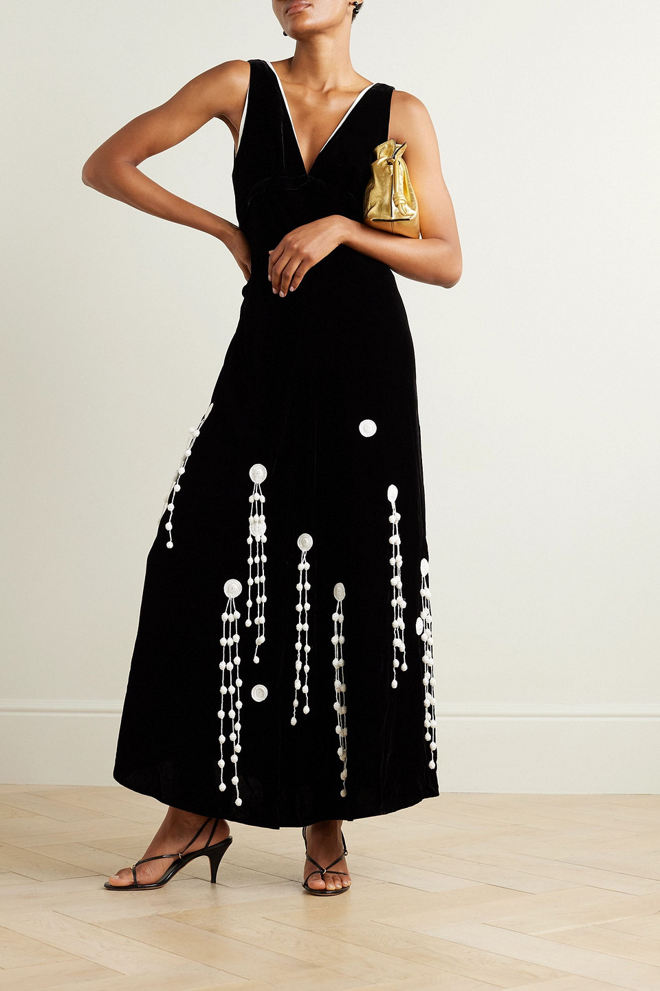 PROENZA SCHOULER APPLIQUÉD POPLIN-TRIMMED VELVET MAXI DRESS