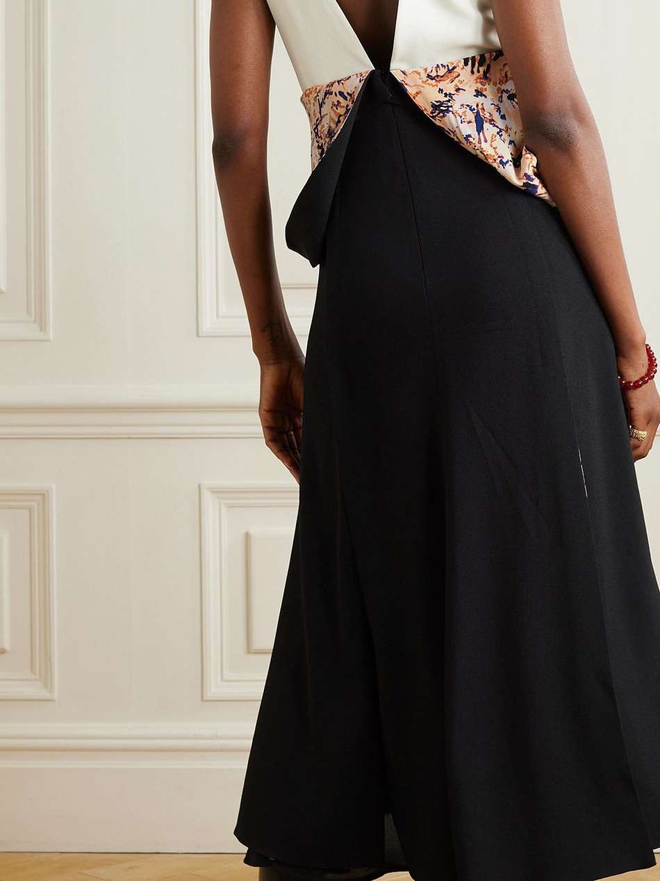 convertible paneled printed crepe midi dress