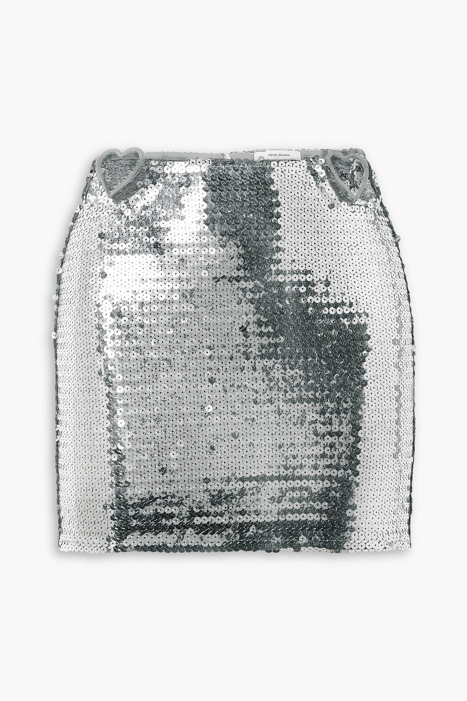 Nensi Dojaka Embellished Cutout Sequined Tulle Mini Skirt In Silver