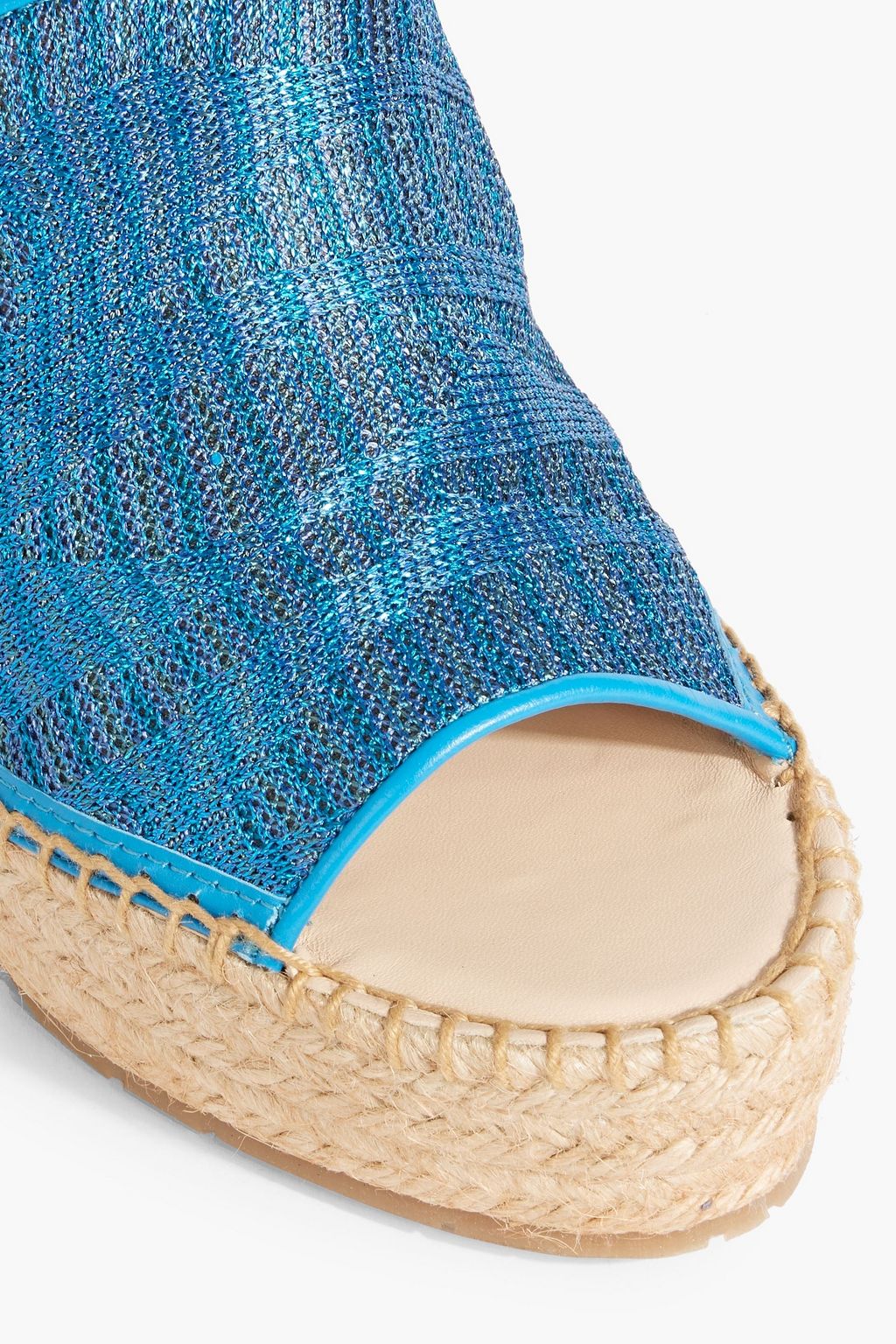 MISSONI Metallic crochet-knit espadrille wedge mules