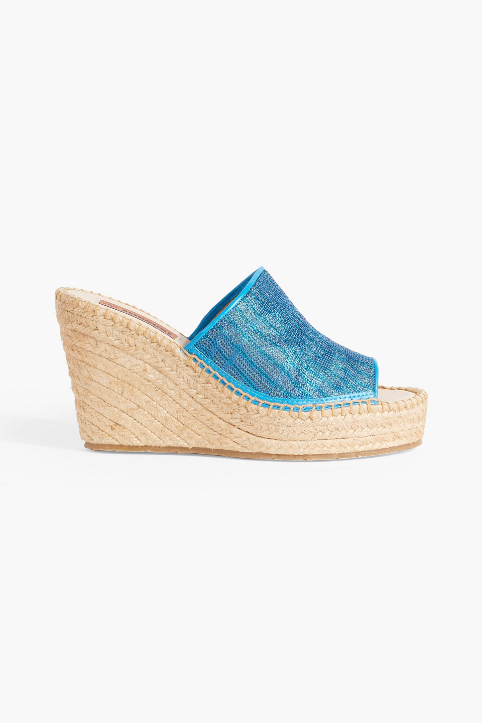Missoni Metallic Crochet-knit Espadrille Wedge Mules In Azure