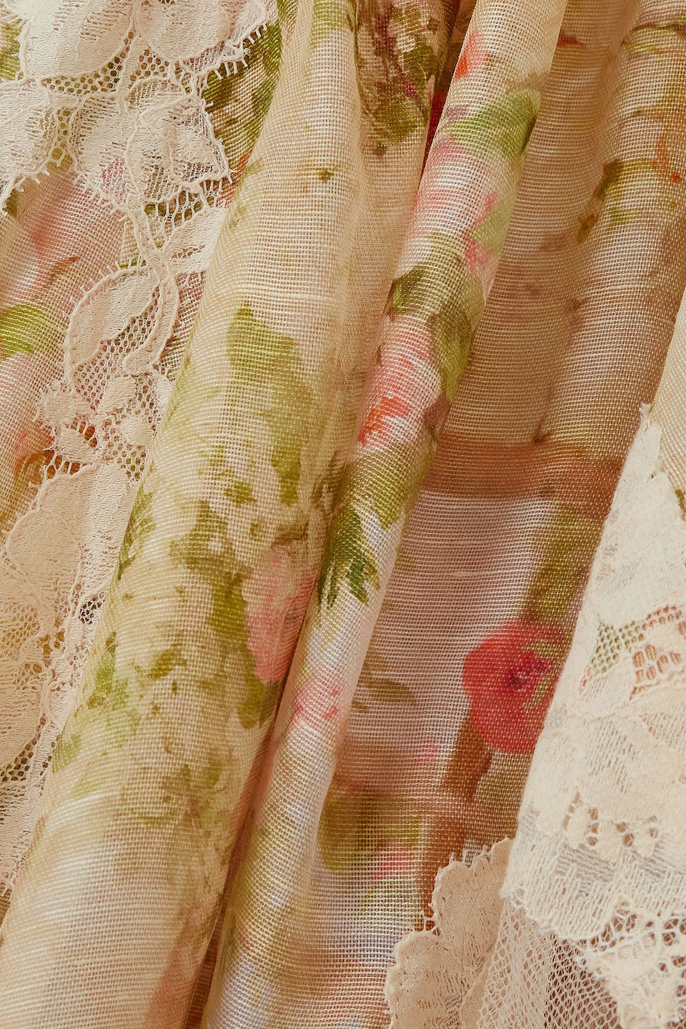 ZIMMERMANN ASYMMETRIC LACE-TRIMMED FLORAL-PRINT LINEN AND SILK-BLEND MAXI DRESS